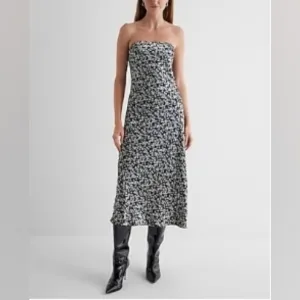Express Floral Satin Strapless Midi Slip Dress