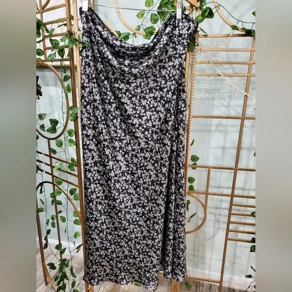 Express Floral Satin Strapless Midi Slip Dress