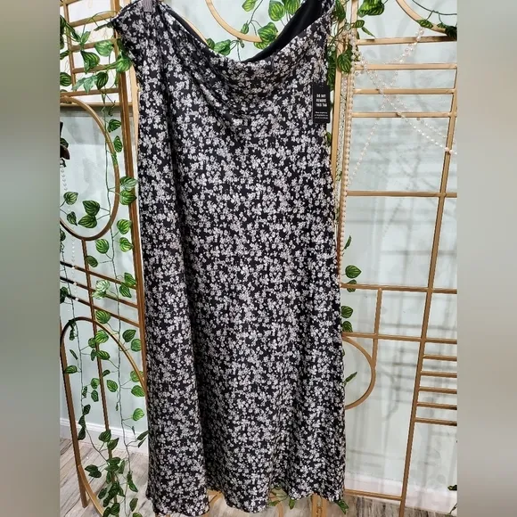 Express Floral Satin Strapless Midi Slip Dress
