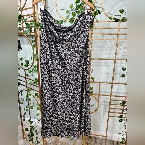 Express Floral Satin Strapless Midi Slip Dress