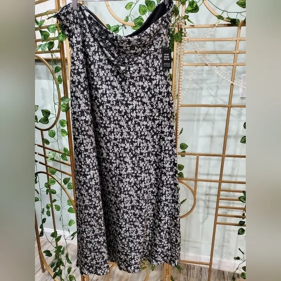 Express Floral Satin Strapless Midi Slip Dress