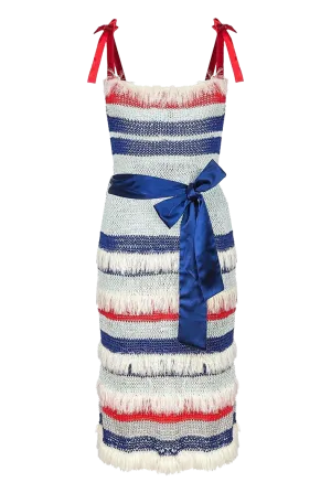 Feather-Trimmed Pansy Handmade Knit Dress