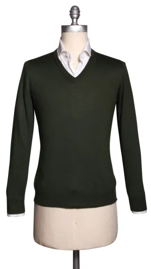 Fiori Di Lusso Olive Green V-Neck Sweater
