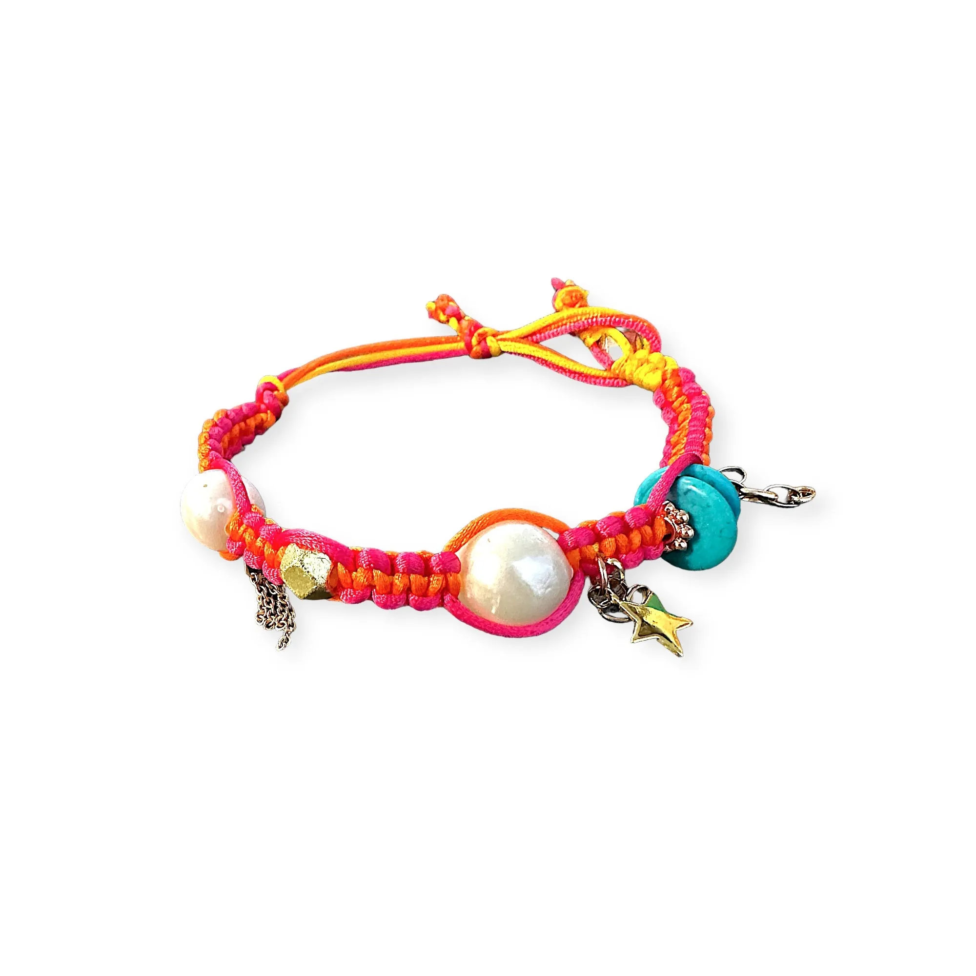 FIRE TROPICAL SUNRISE PEARL TURQUOISE LUCKY CHARM SILK ROCKER ANKLET
