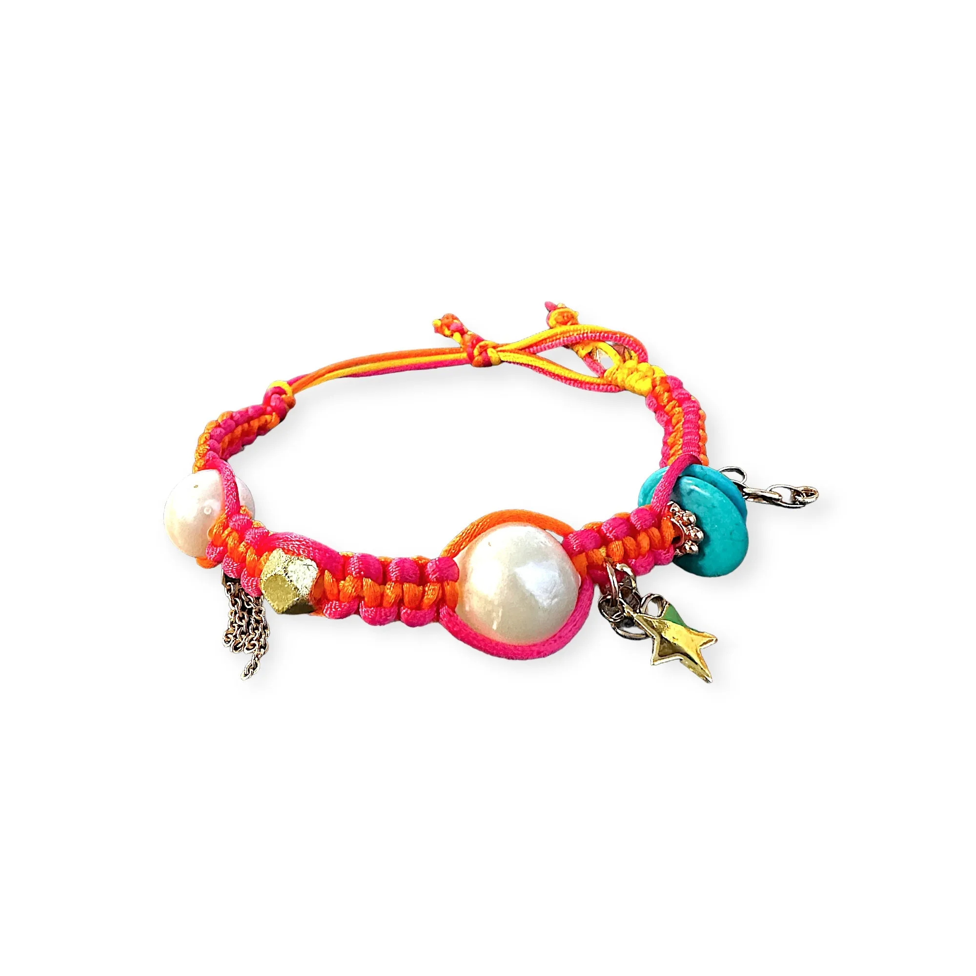 FIRE TROPICAL SUNRISE PEARL TURQUOISE LUCKY CHARM SILK ROCKER ANKLET