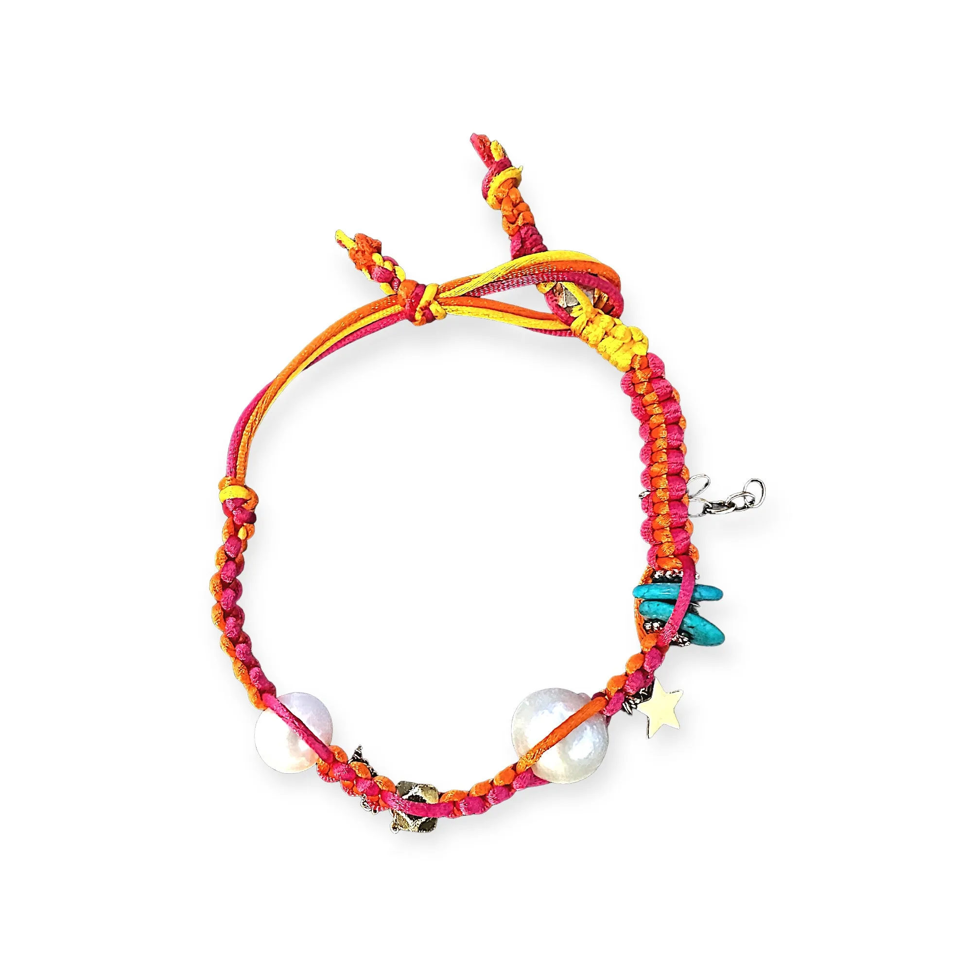 FIRE TROPICAL SUNRISE PEARL TURQUOISE LUCKY CHARM SILK ROCKER ANKLET