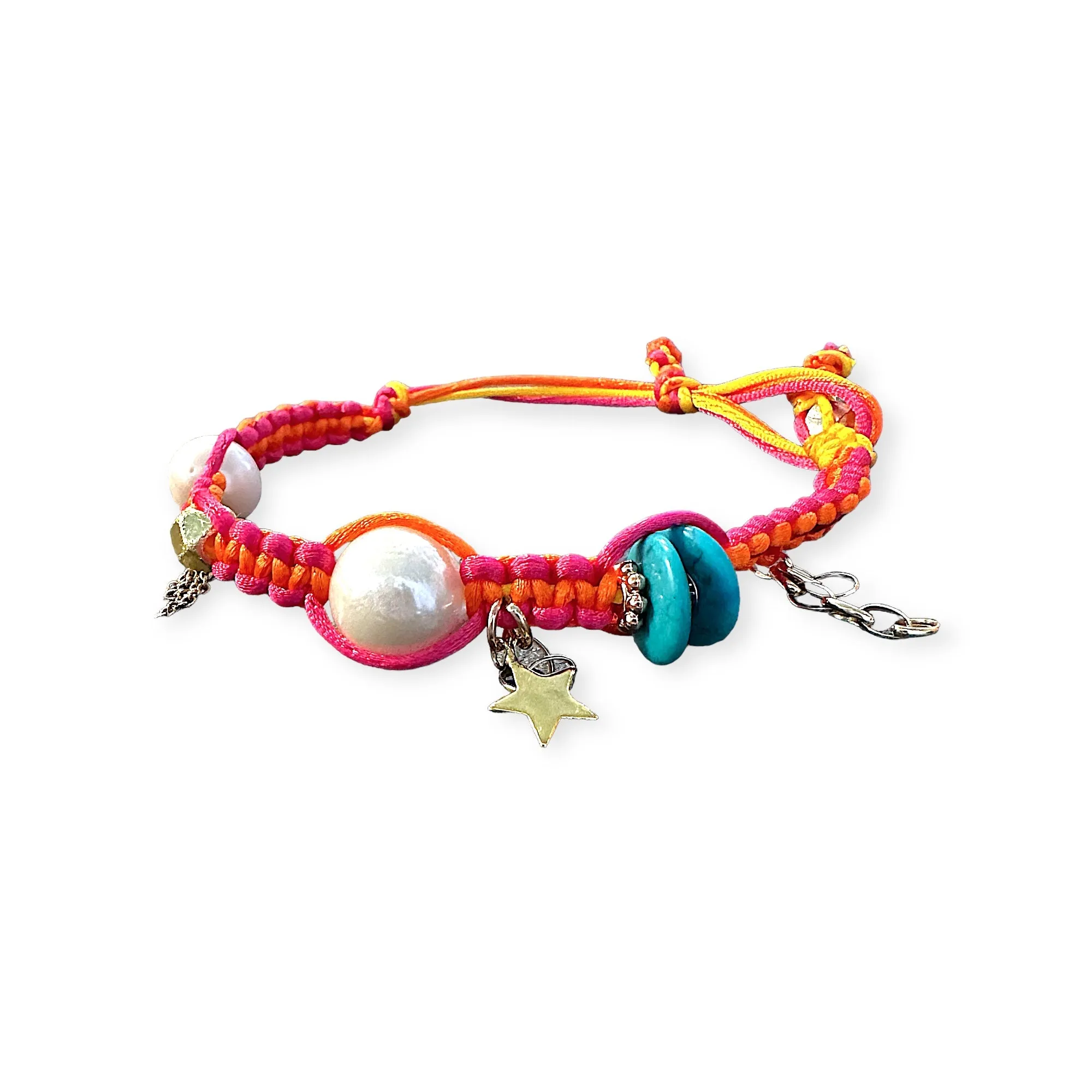 FIRE TROPICAL SUNRISE PEARL TURQUOISE LUCKY CHARM SILK ROCKER ANKLET