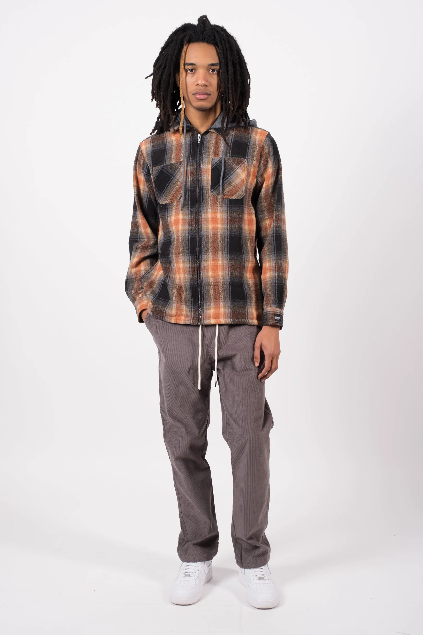 Flannel Hooded Zip Shacket
