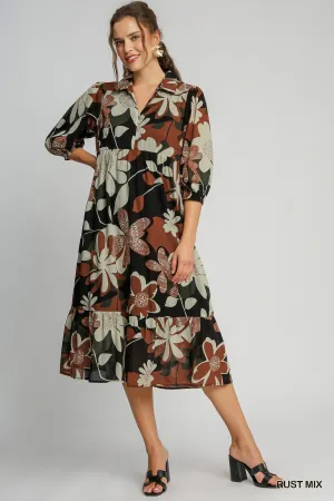 Floral Abstract Print Tiered Dress Umgee