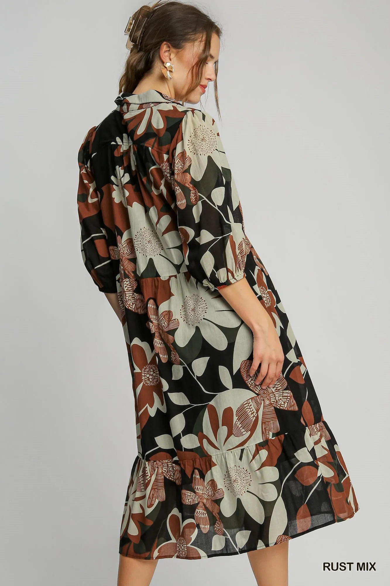 Floral Abstract Print Tiered Dress Umgee