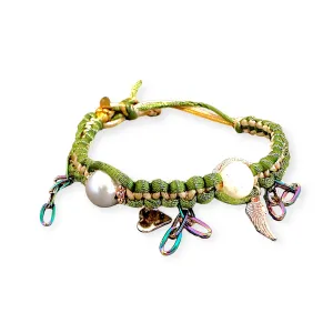 FOREST ANGEL PEARL ROSE GOLD LUCKY CHARM SILK ROCKER ANKLET