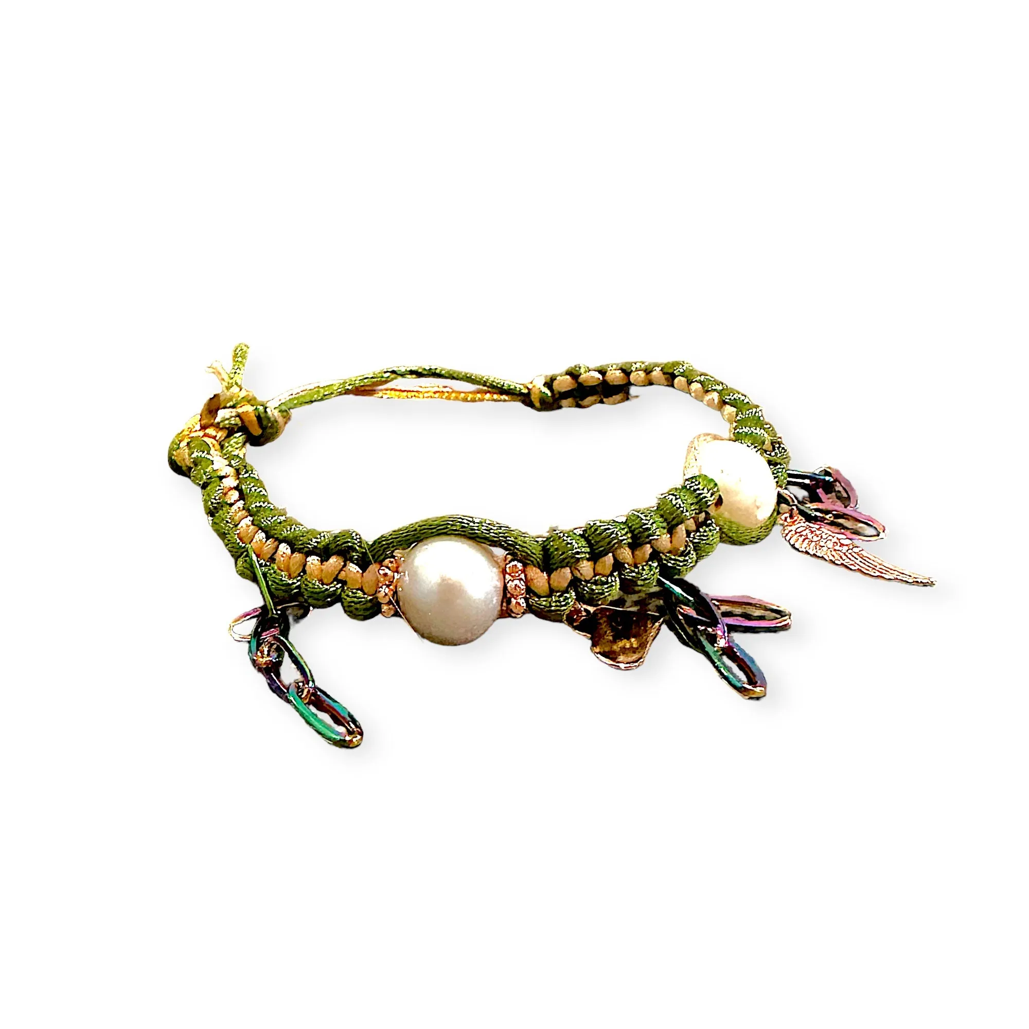 FOREST ANGEL PEARL ROSE GOLD LUCKY CHARM SILK ROCKER ANKLET