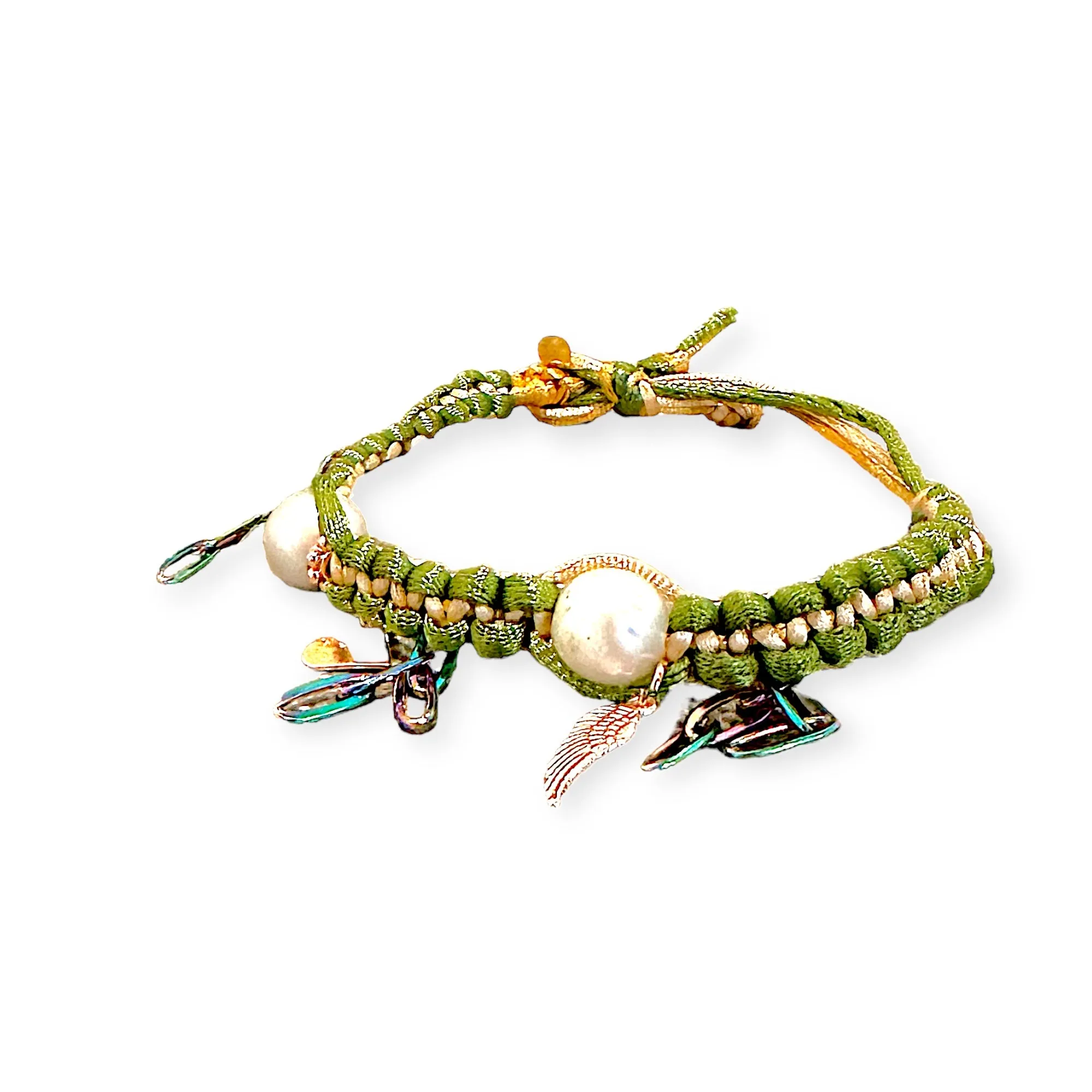 FOREST ANGEL PEARL ROSE GOLD LUCKY CHARM SILK ROCKER ANKLET
