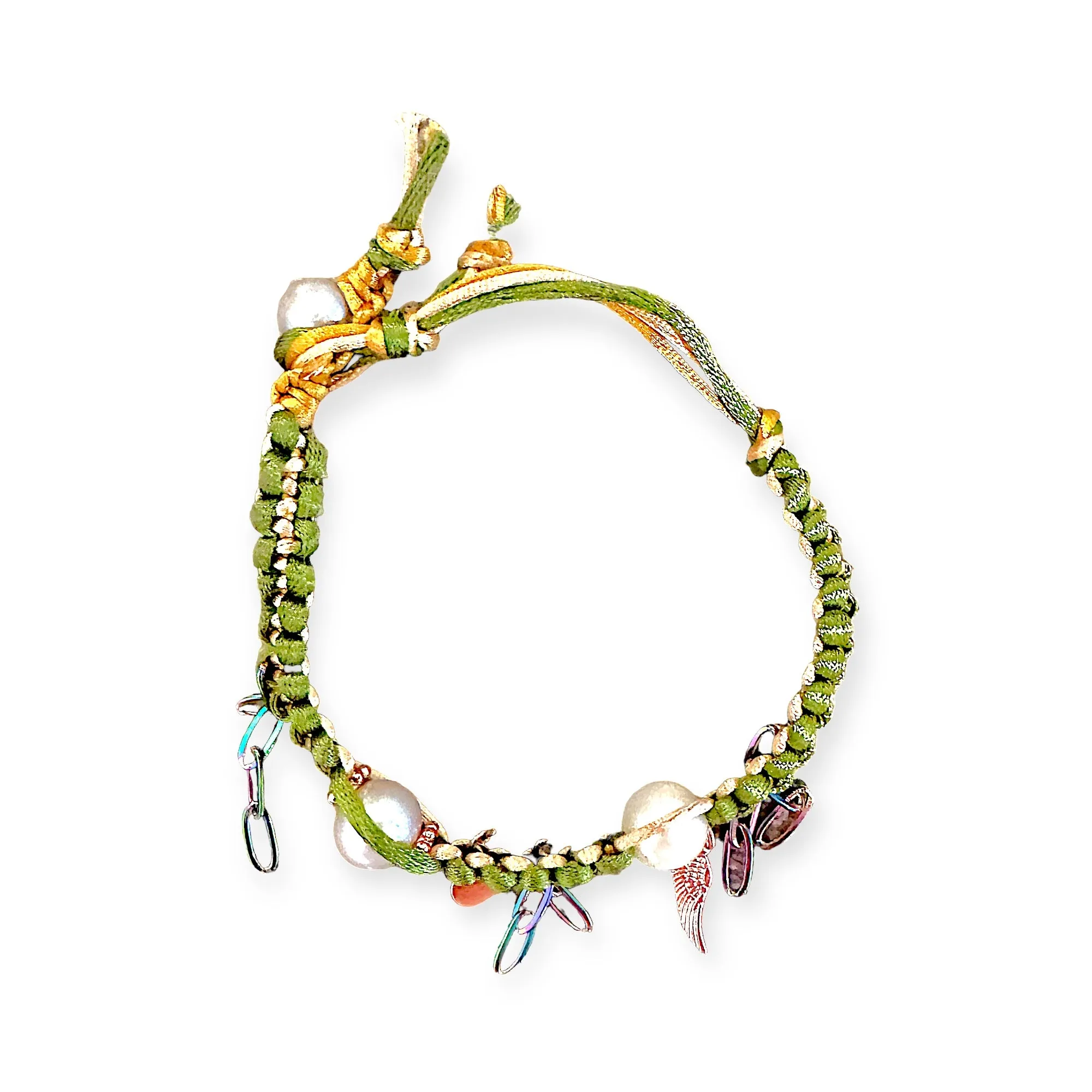 FOREST ANGEL PEARL ROSE GOLD LUCKY CHARM SILK ROCKER ANKLET