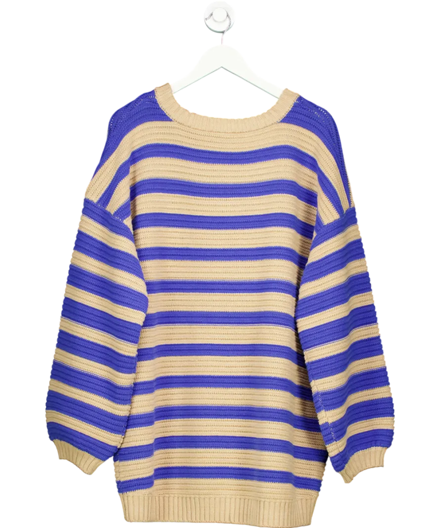 Free People Blue Links Pullover Stripe Jumper UK L
