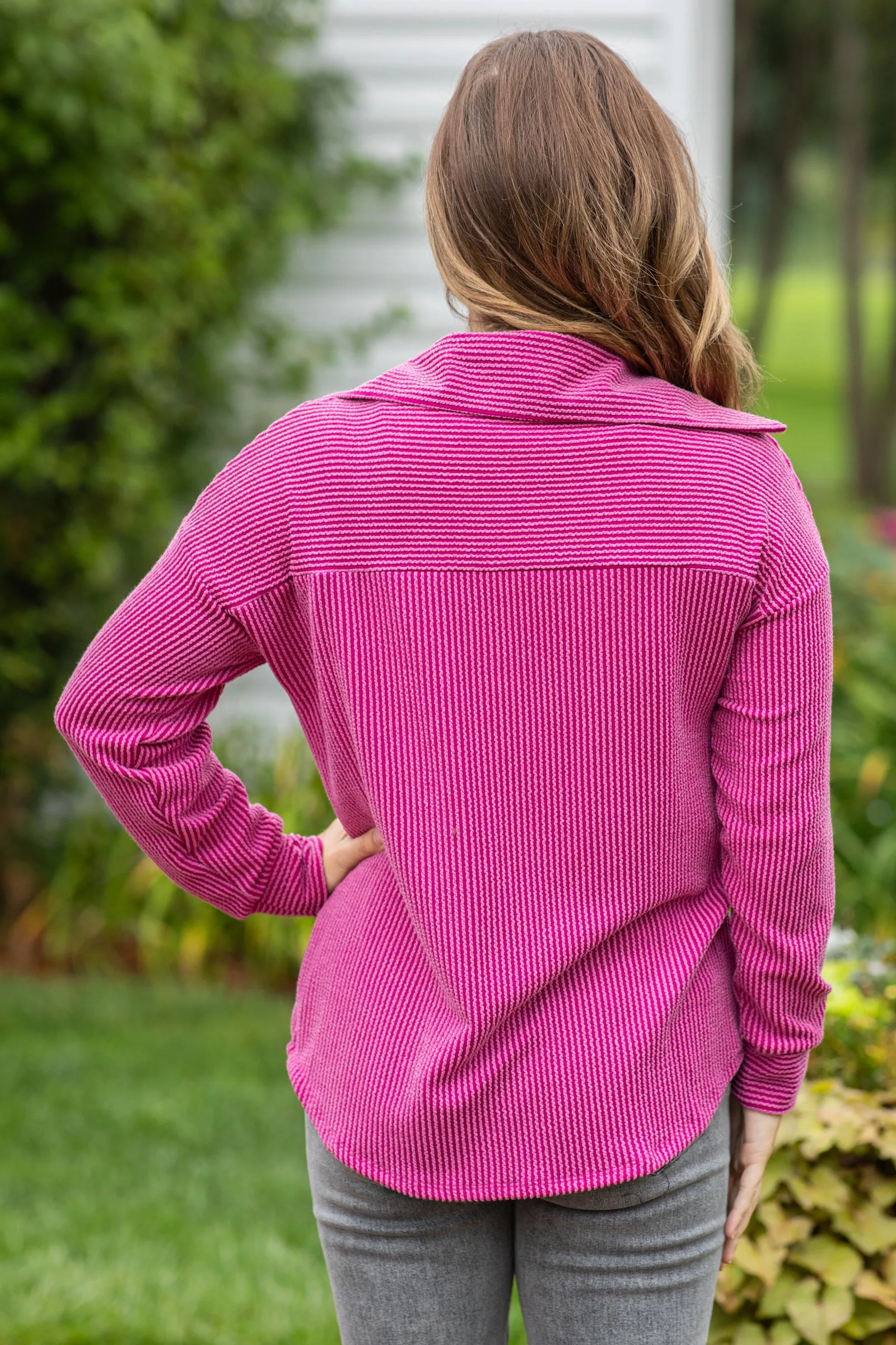 Fuchsia Rib Knit Shacket