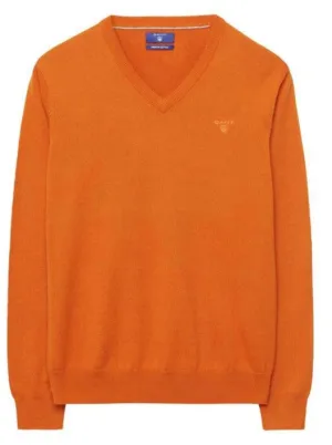 GANT Men's Mandarin Melange Lightweight Cotton V-Neck Sweater 83072  Size S