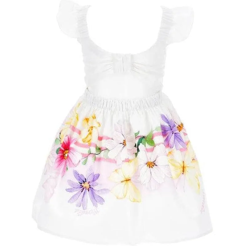 Girls White Flower Cotton Dress