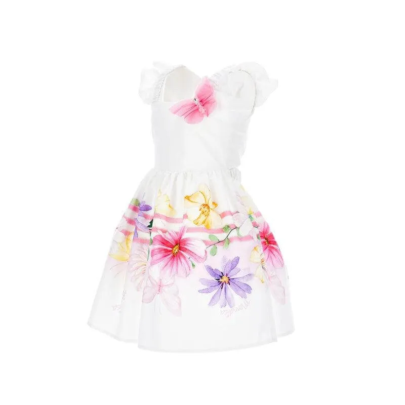Girls White Flower Cotton Dress