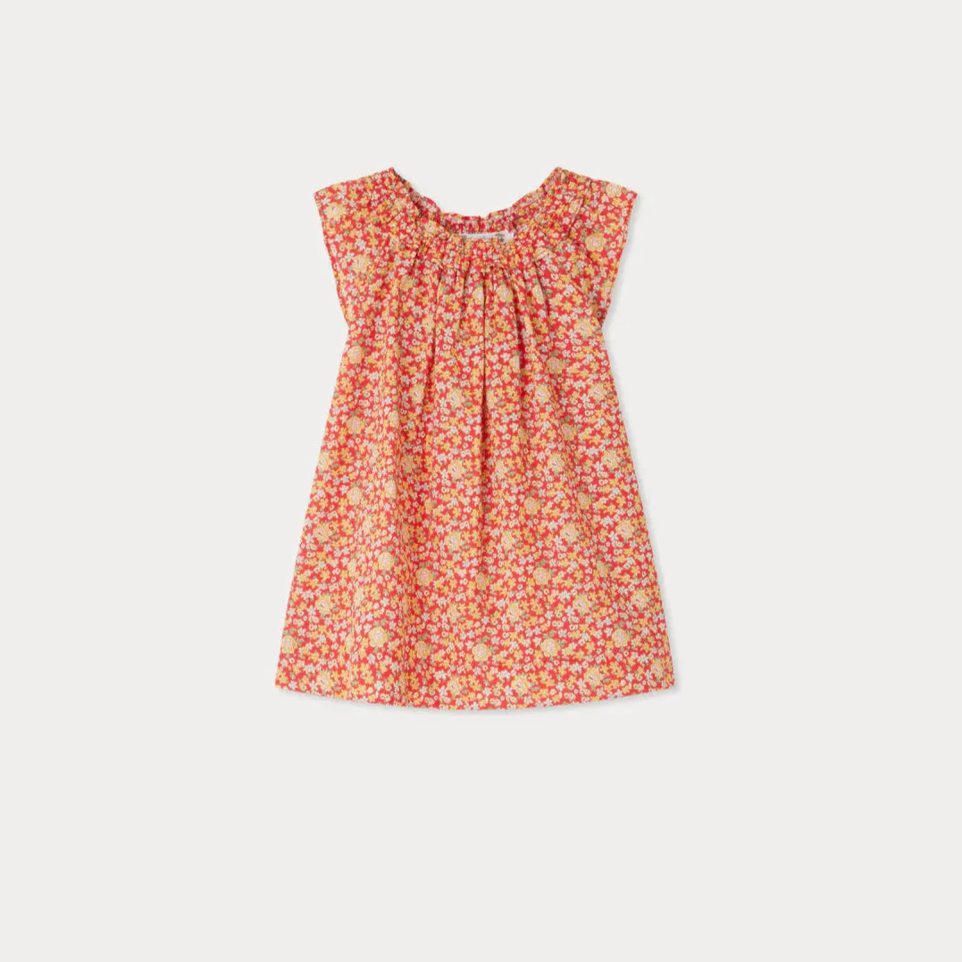 Goldina fuffled neck cotton dress in Liberty fabric