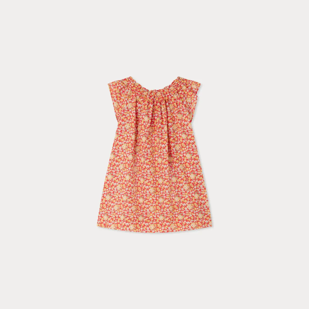 Goldina fuffled neck cotton dress in Liberty fabric