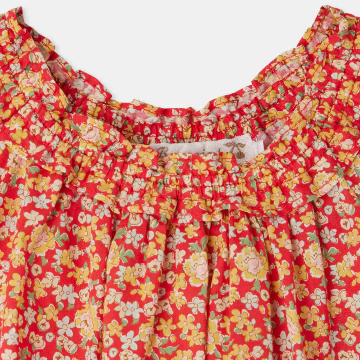 Goldina fuffled neck cotton dress in Liberty fabric