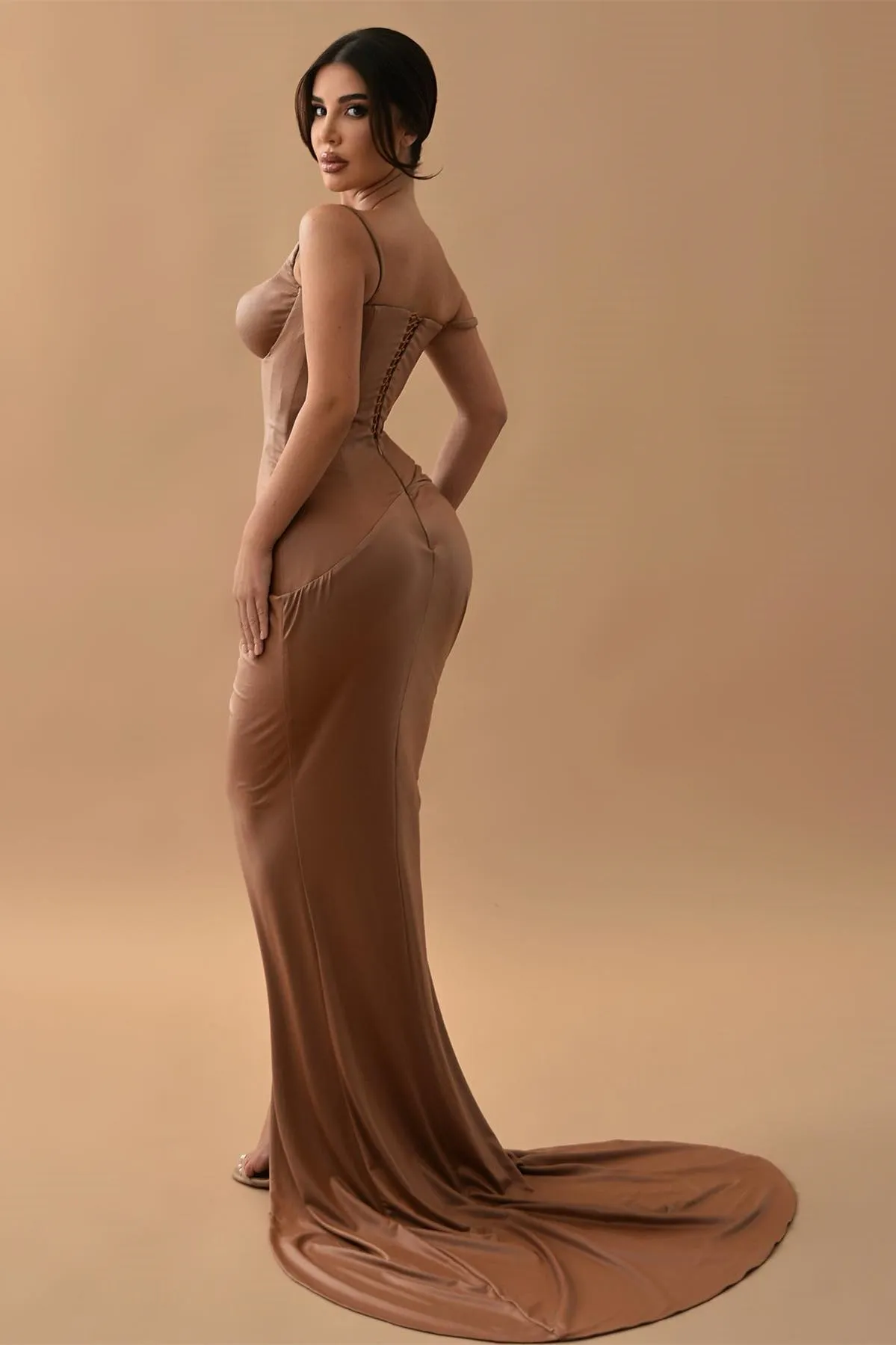 Gorgeous Brown Mermaid Prom Dress with Split Long Sleeveless