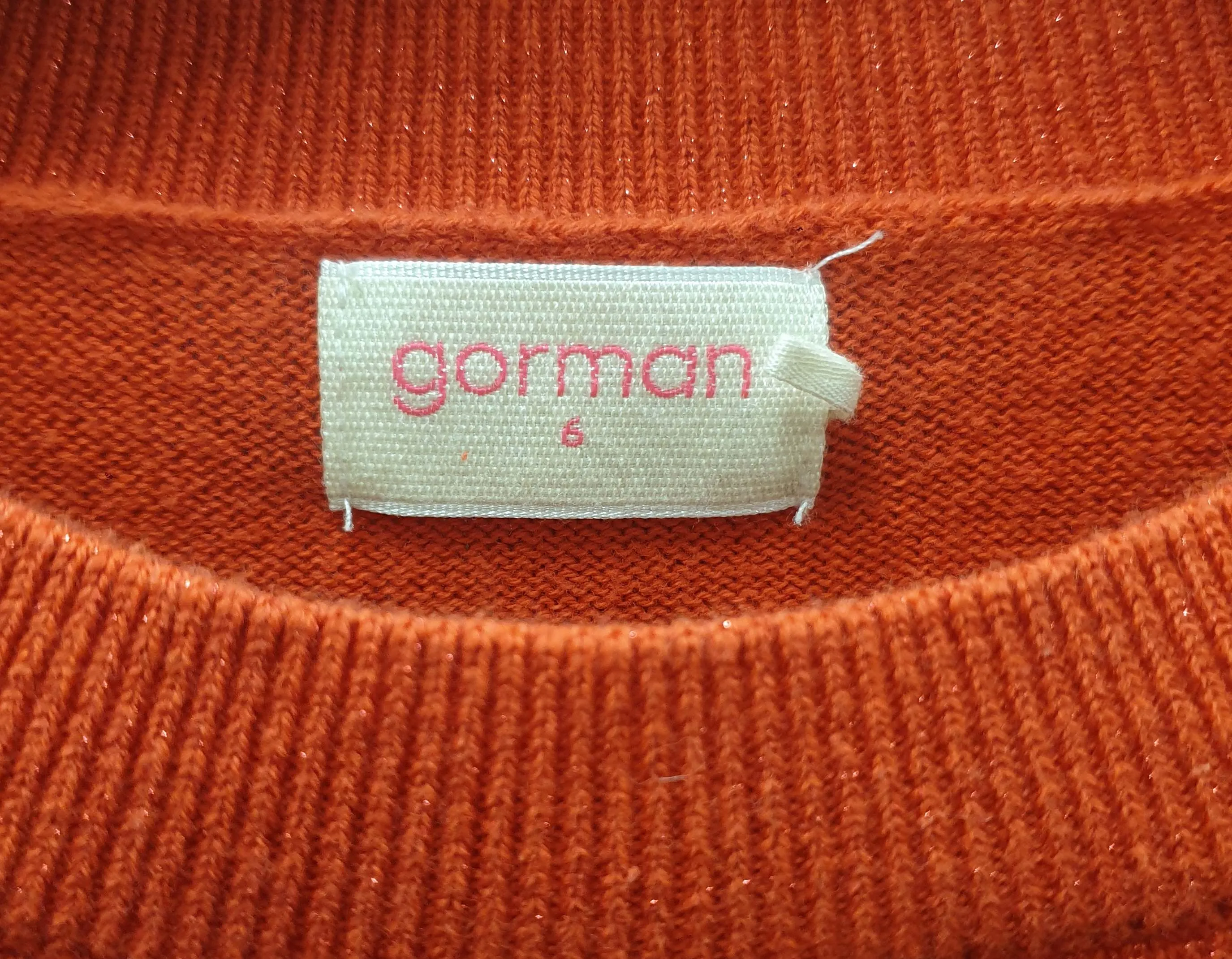 Gorman orange metallic knit top size 6 (fits 6-8)