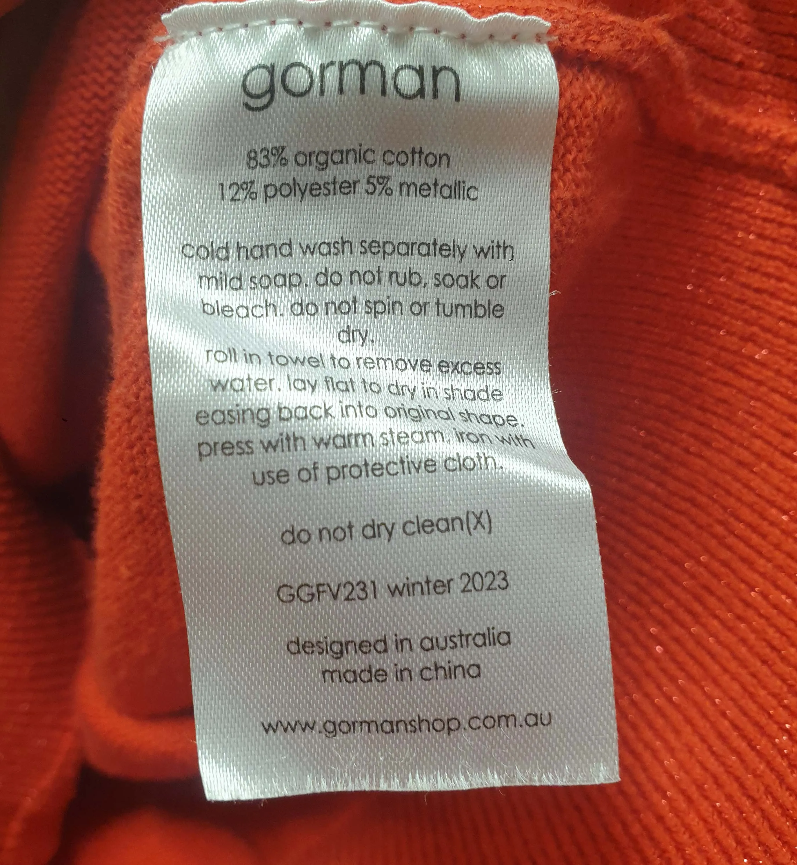 Gorman orange metallic knit top size 6 (fits 6-8)