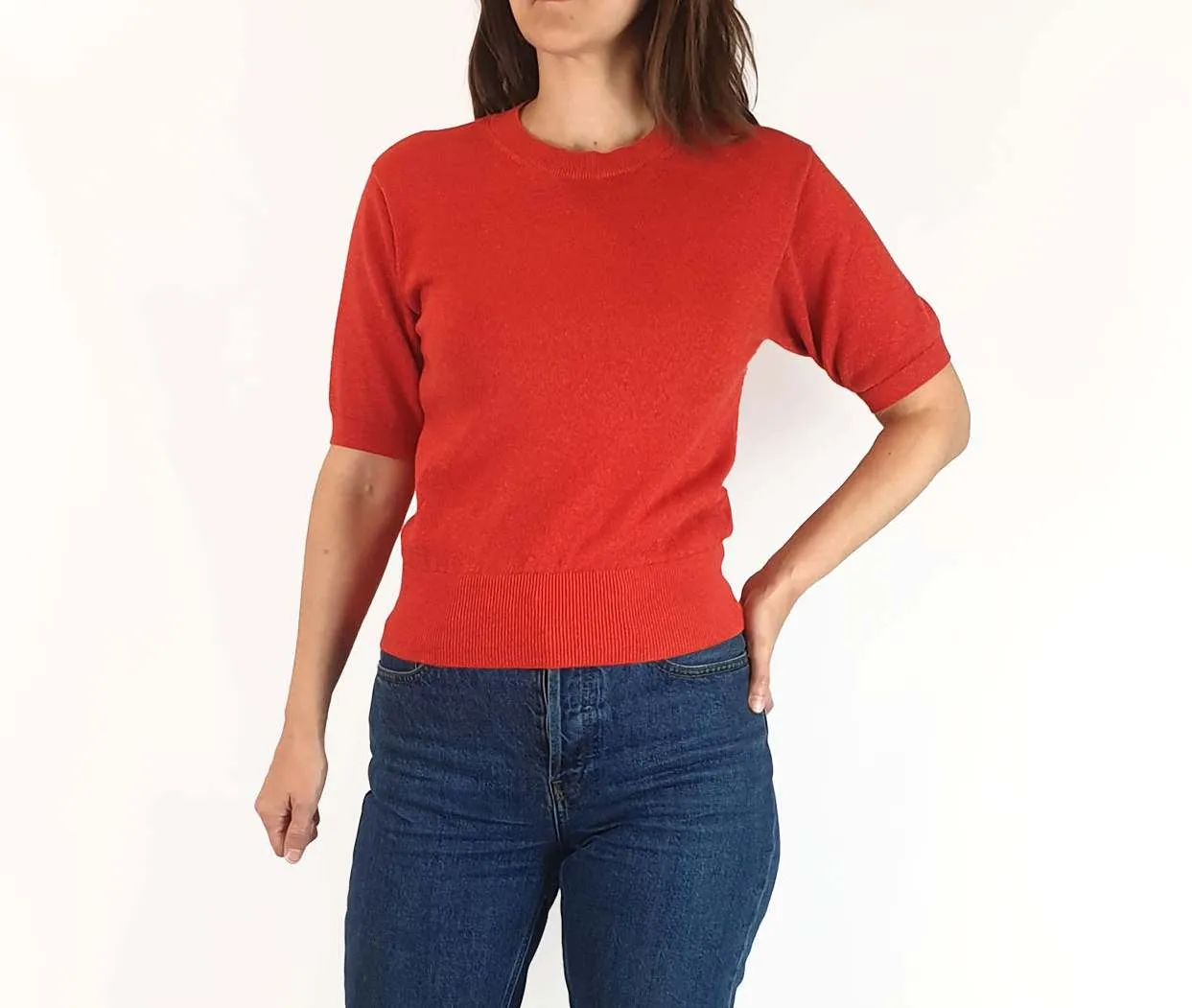 Gorman orange metallic knit top size 6 (fits 6-8)
