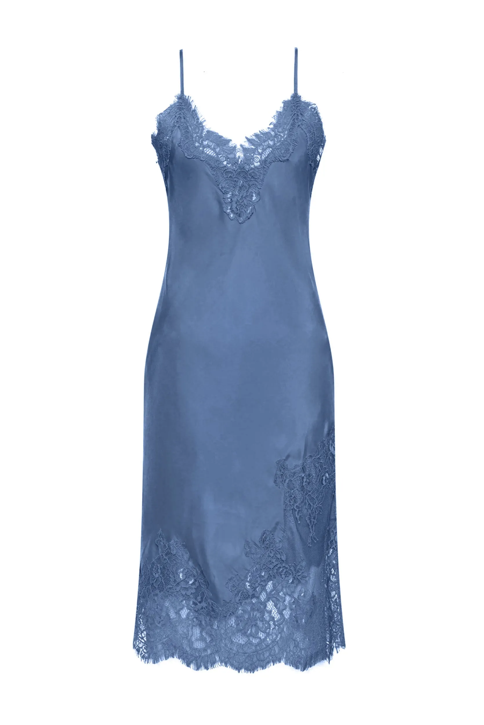 Grace Lace Silk Dress Mediterranean Blue