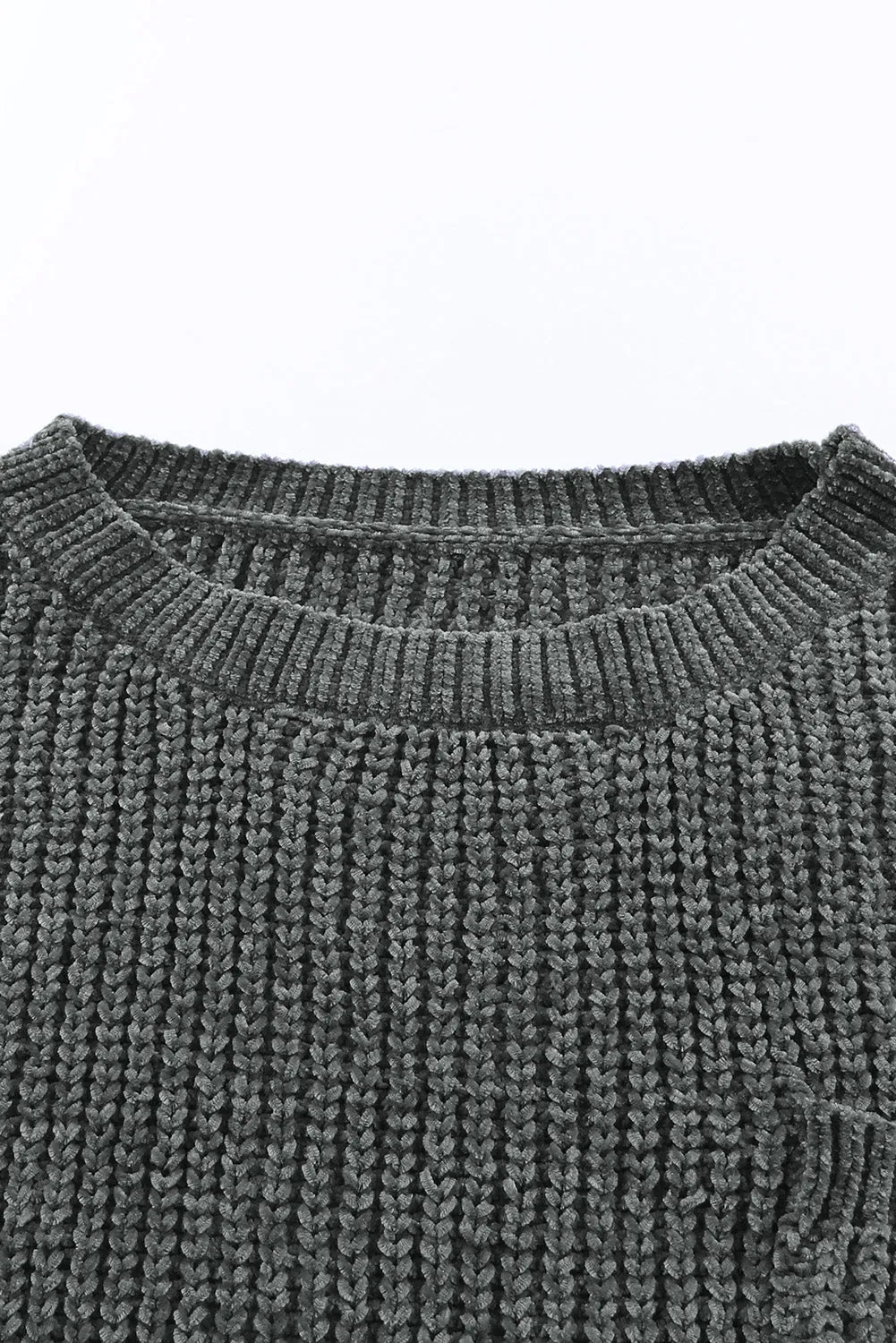 Gray Ripped Raw Hem Chunky Pullover Sweater