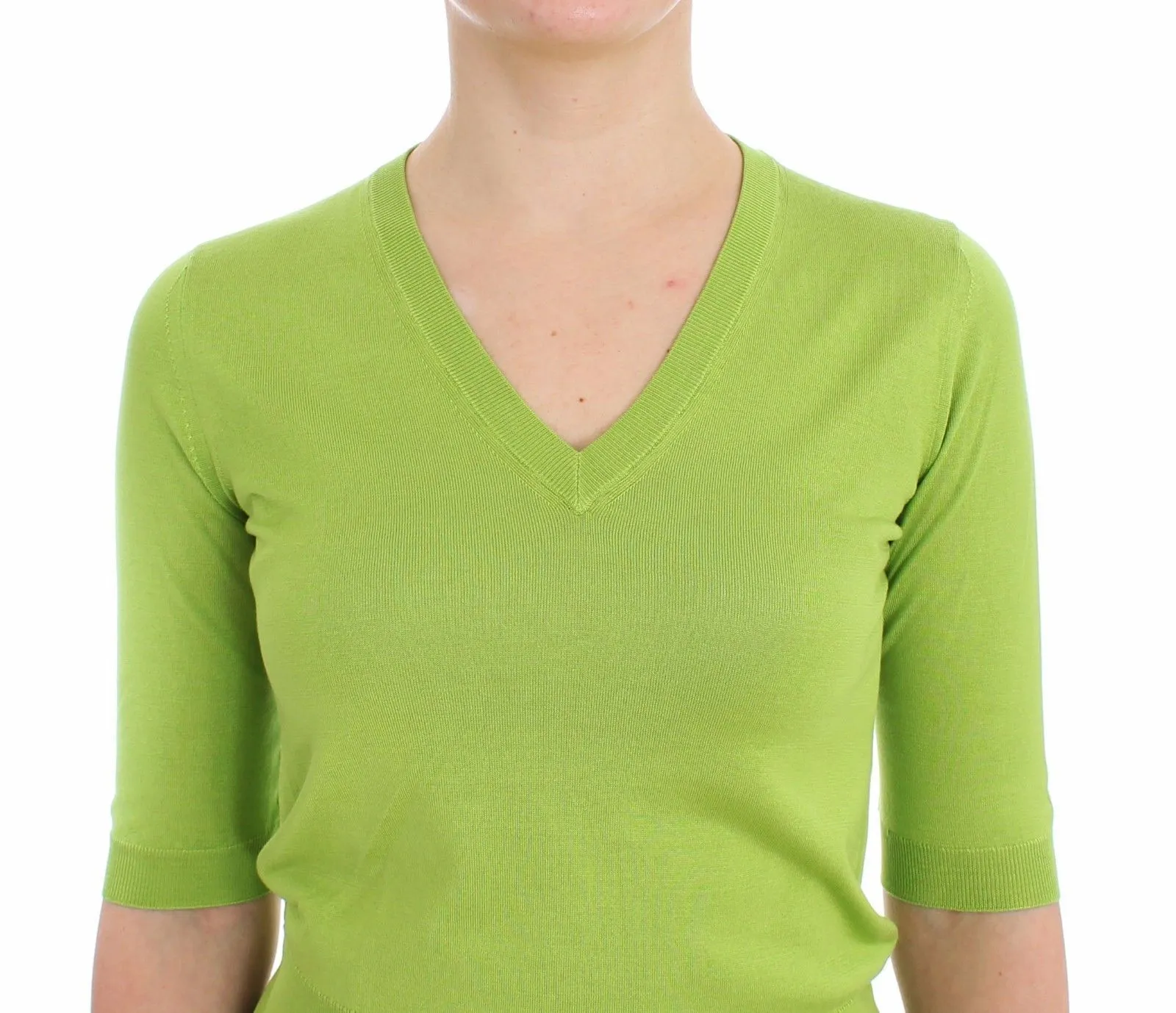 Green Wool V-neck Pullover Sweater Top