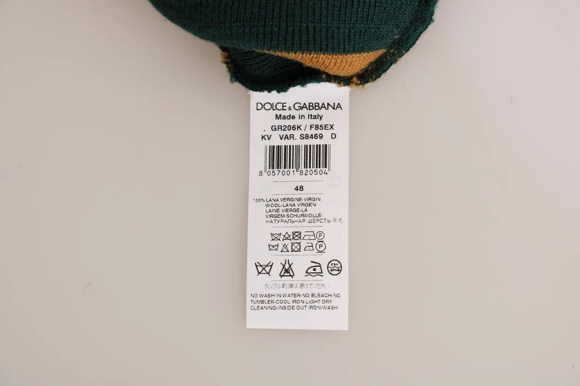 Green Yellow Wool V-neck Sweater