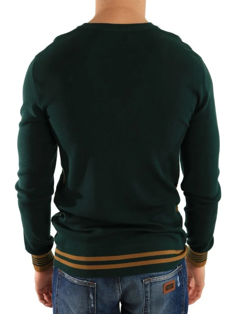 Green Yellow Wool V-neck Sweater