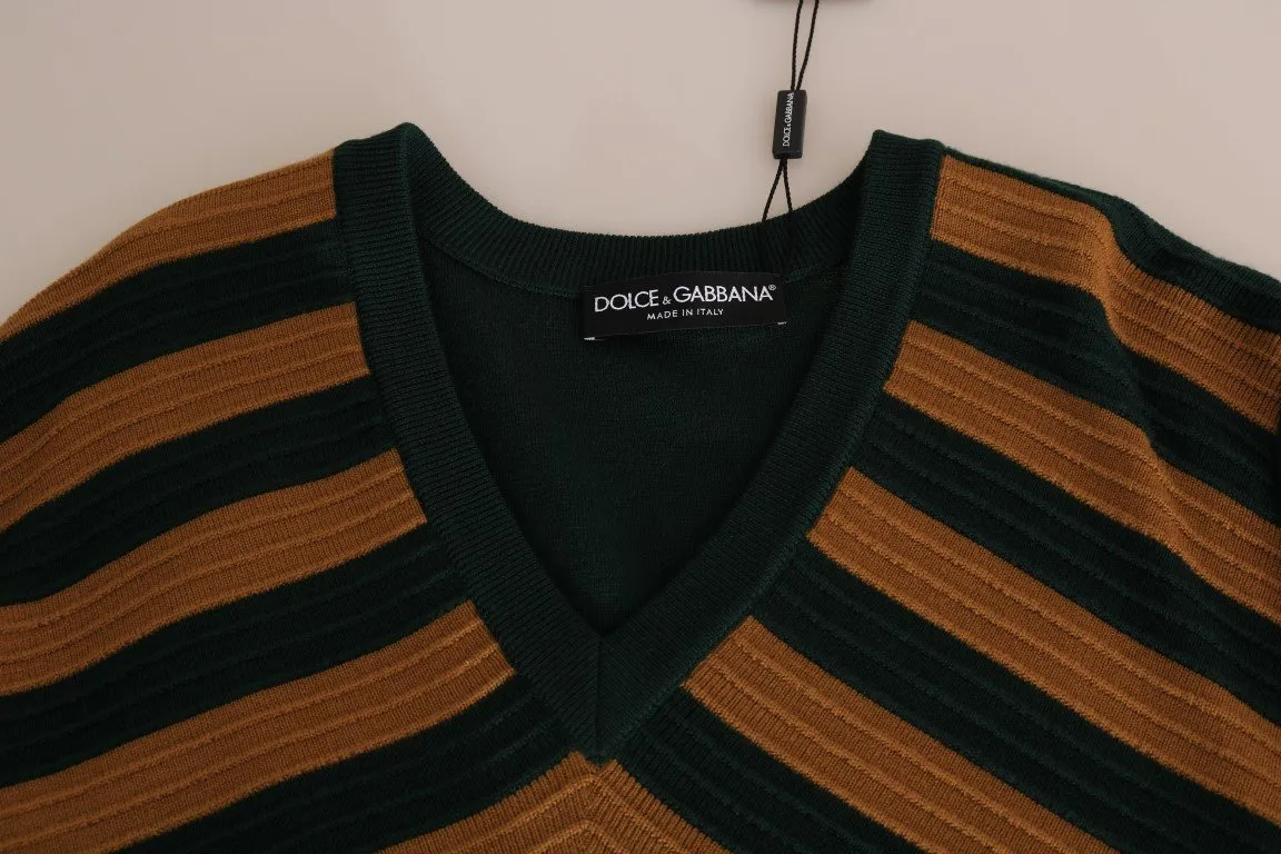 Green Yellow Wool V-neck Sweater