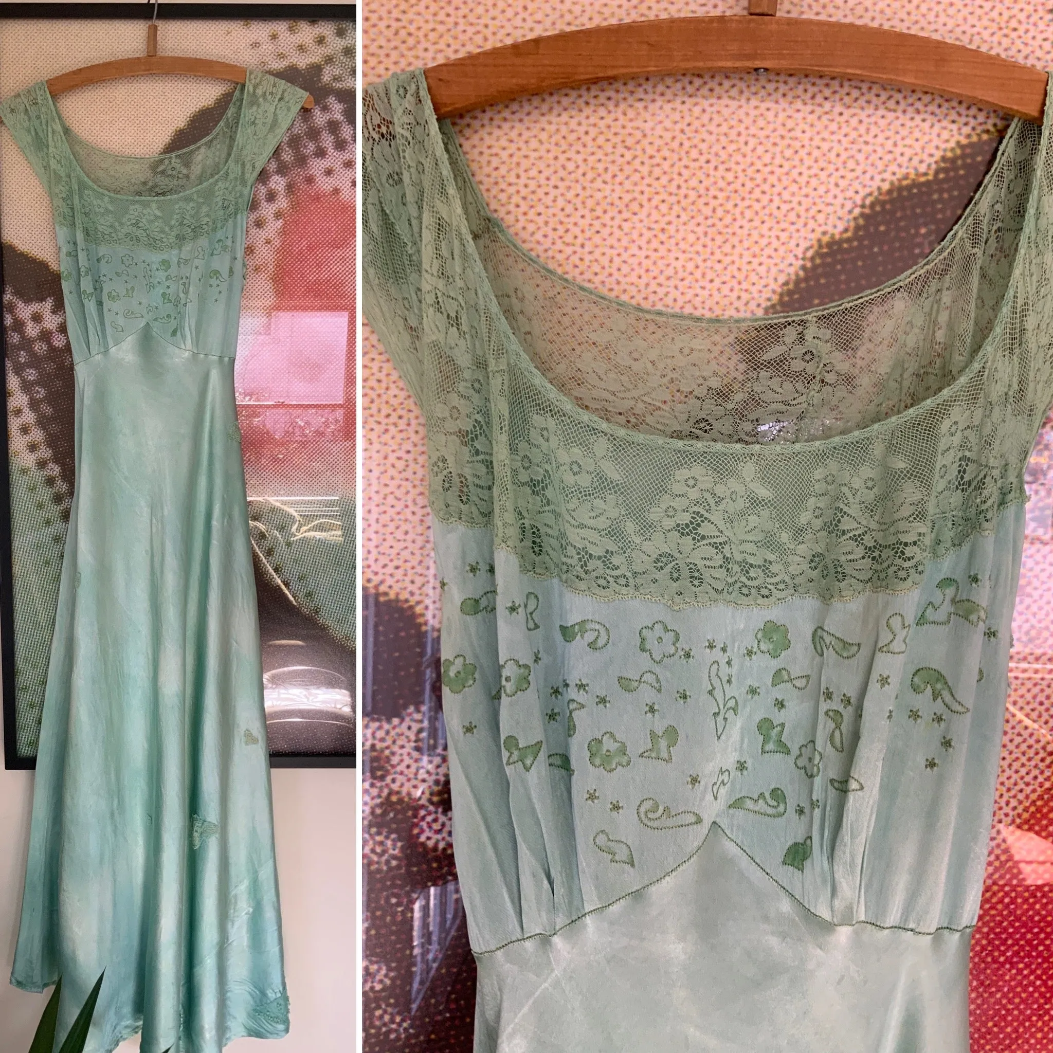 Hand Dyed Green Bridal Nightgown Satin - 50s -50G
