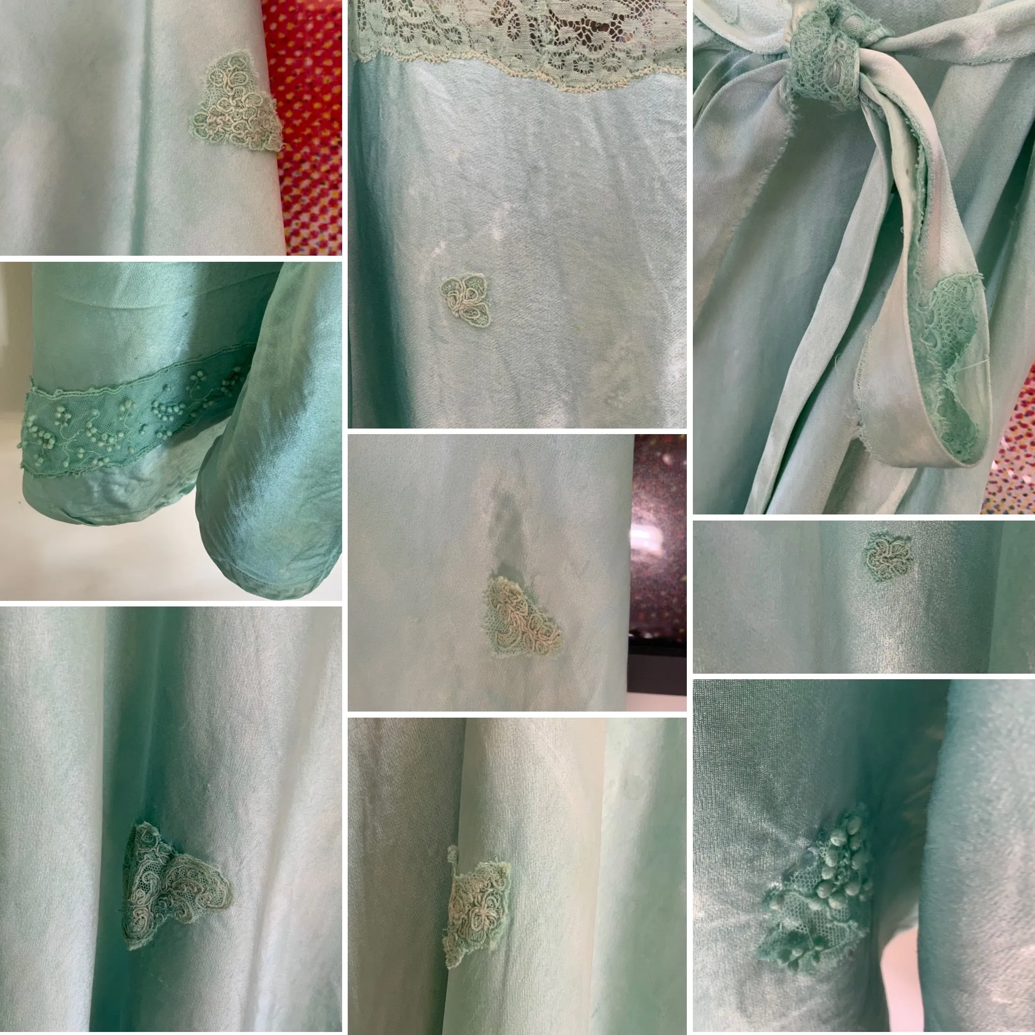 Hand Dyed Green Bridal Nightgown Satin - 50s -50G