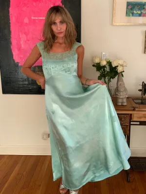 Hand Dyed Green Bridal Nightgown Satin - 50s -50G