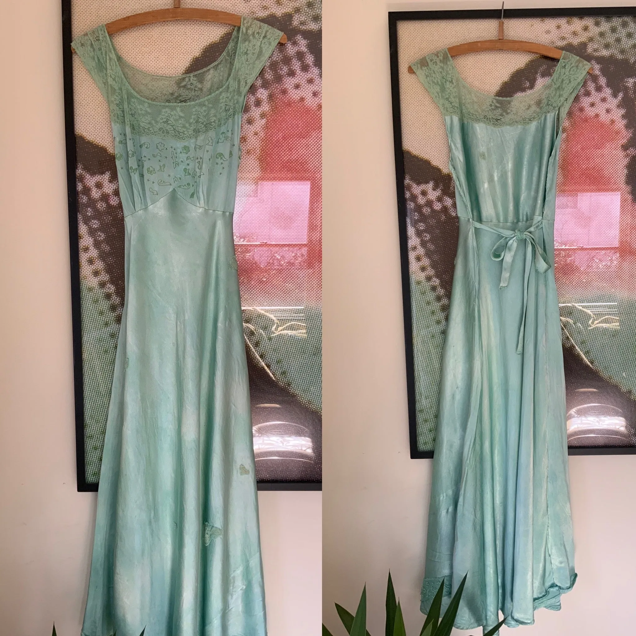 Hand Dyed Green Bridal Nightgown Satin - 50s -50G