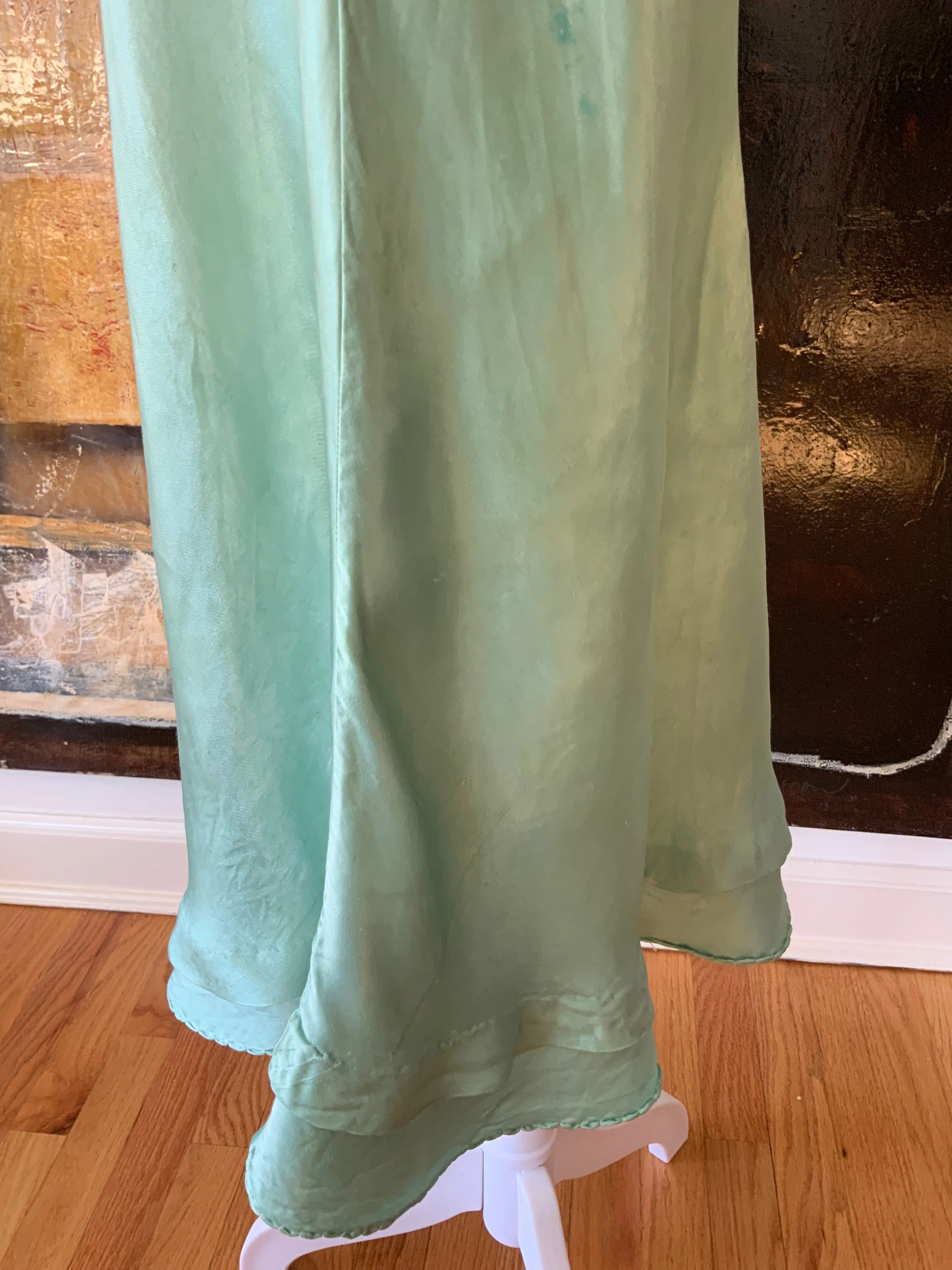 Hand Dyed Green Satin Slip Dress - 50s - 50E