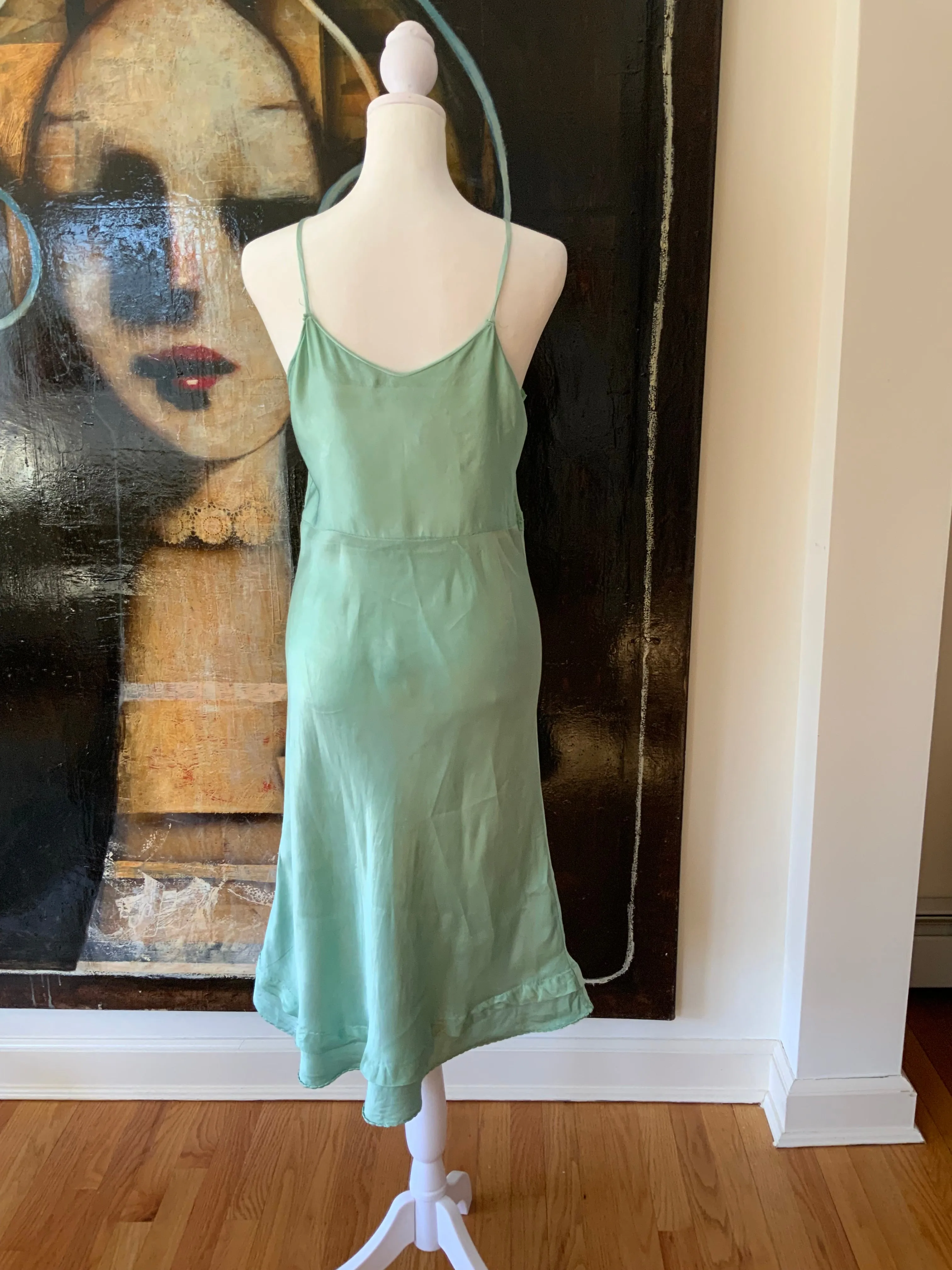 Hand Dyed Green Satin Slip Dress - 50s - 50E