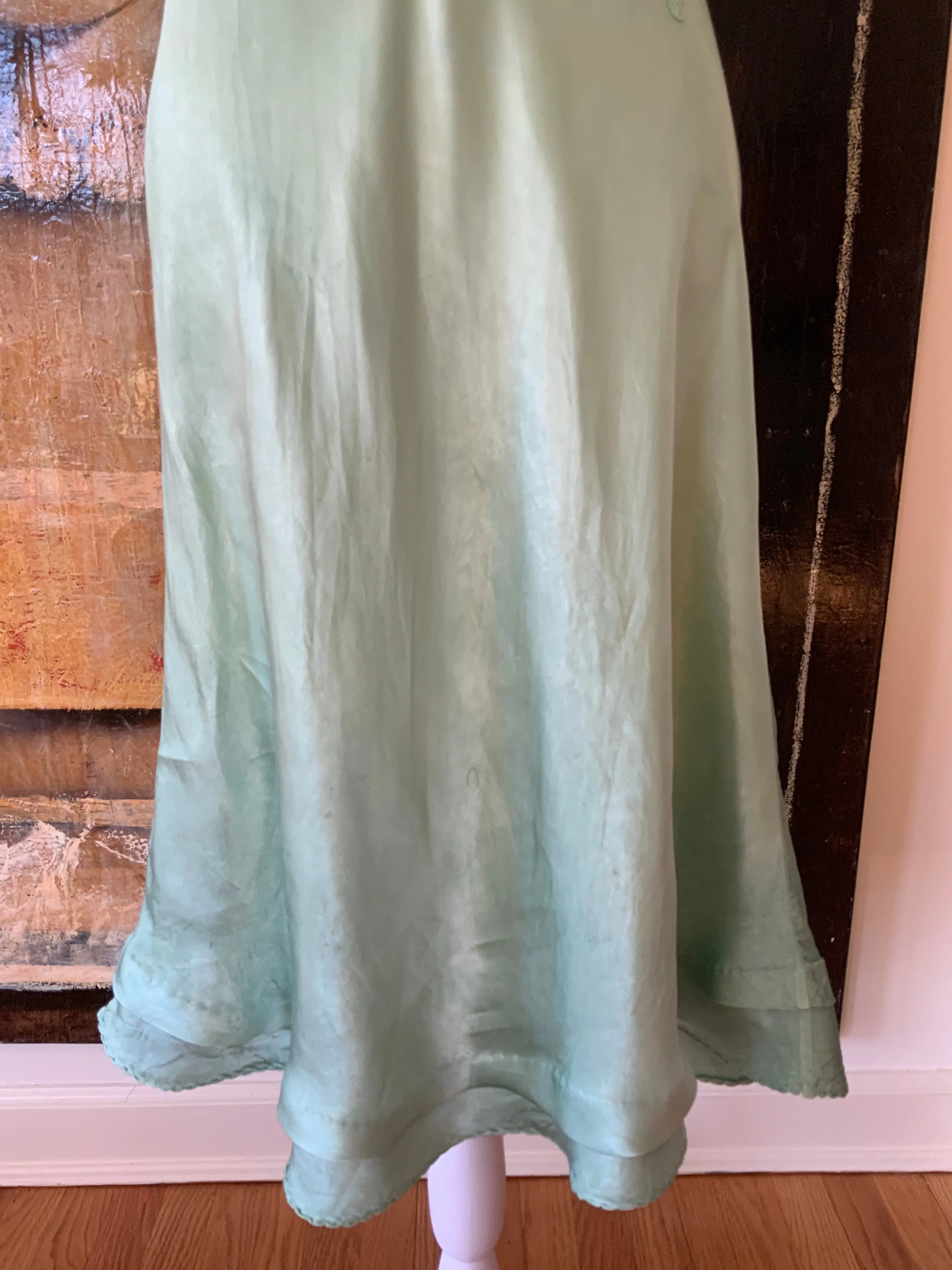 Hand Dyed Green Satin Slip Dress - 50s - 50E