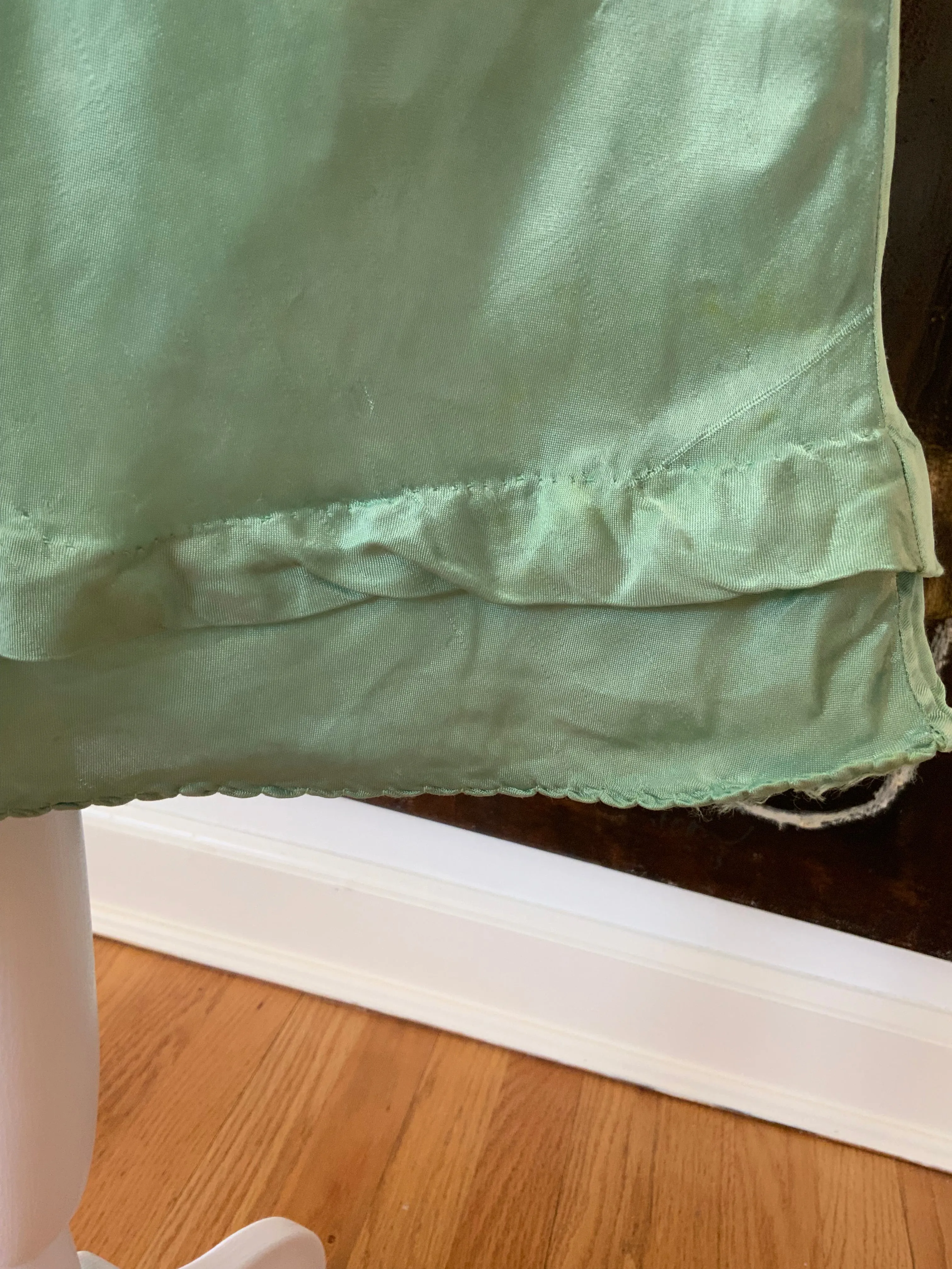 Hand Dyed Green Satin Slip Dress - 50s - 50E
