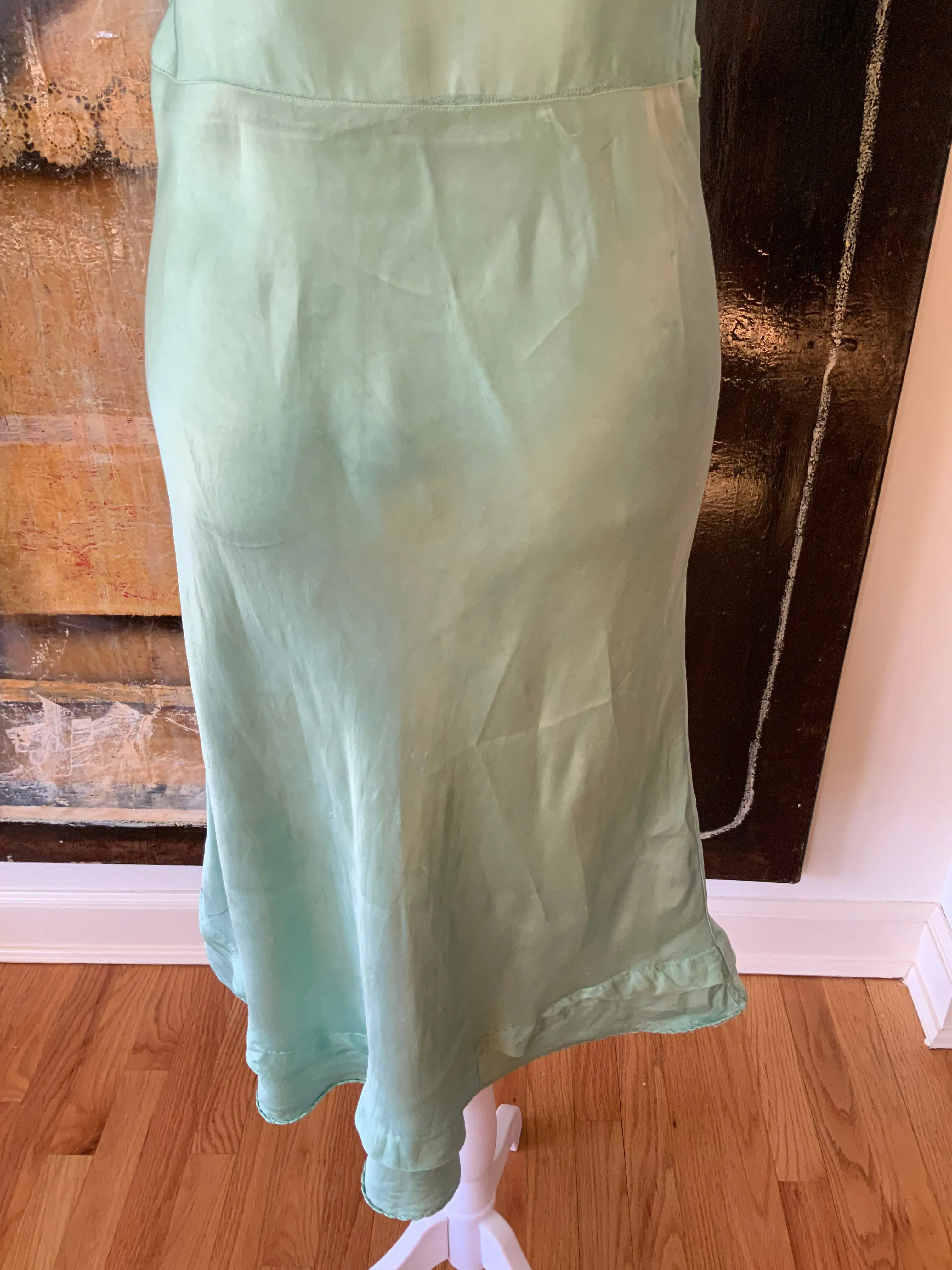 Hand Dyed Green Satin Slip Dress - 50s - 50E
