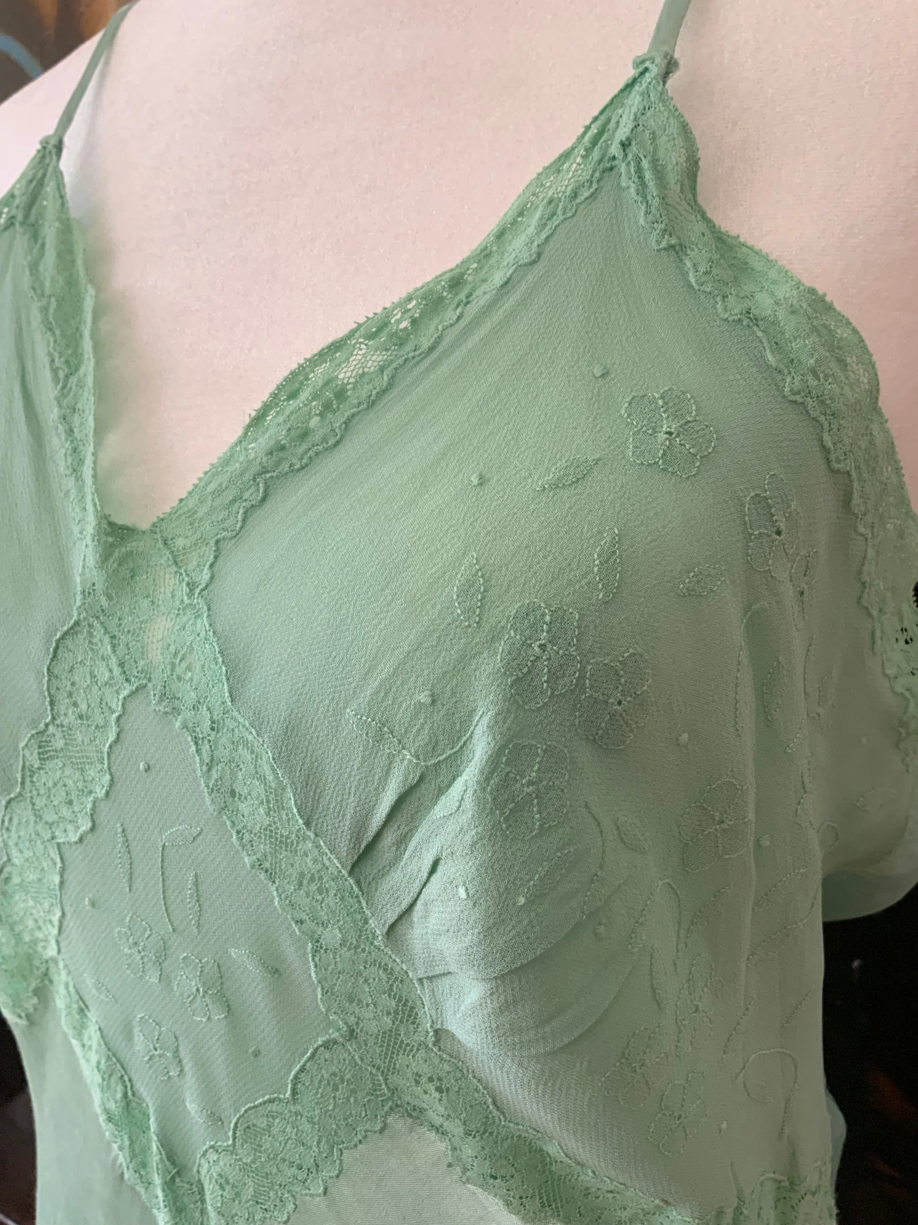 Hand Dyed Green Satin Slip Dress - 50s - 50E