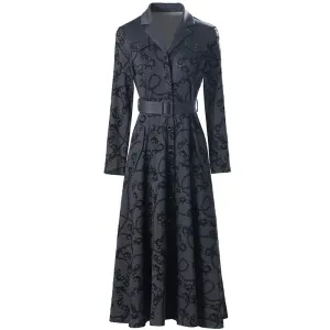 Harriet Turn-down Collar Long Sleeves Sashes Print Office Lady Single Breasted Dress
