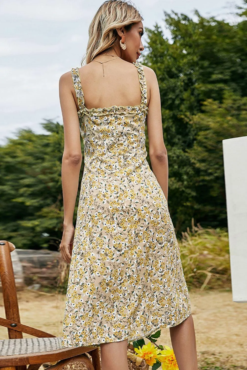 Hazel Blues® | Floral Frill Trim Sleeveless Dress