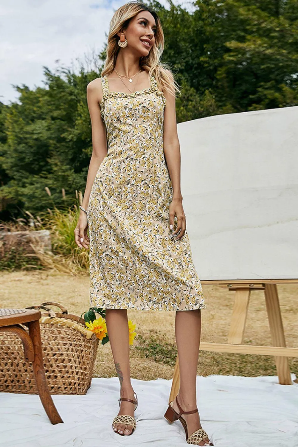 Hazel Blues® | Floral Frill Trim Sleeveless Dress