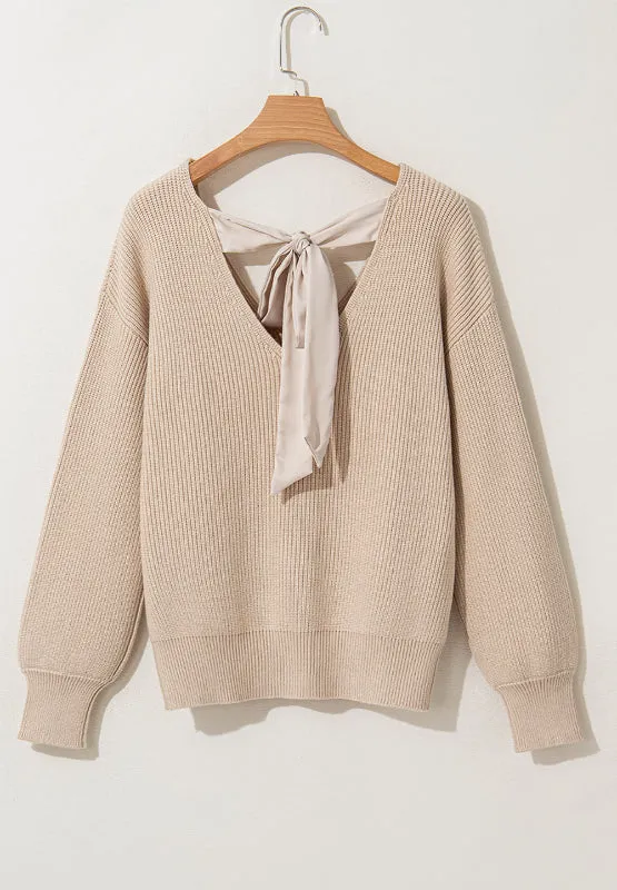 Hazel Blues® |  Tied Back V-Neck Long Sleeve Sweater